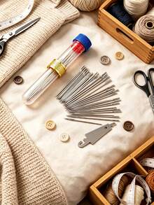 1pc Large Eye Needle Threader Set, Traditional Steel Sewing Needles, Suitable For Home Use, Sewing Projects And Handicrafts, Easy To Use, Suitable For Elderly People, Applicable For Hand Sewing, Embroidery And Cross Stitch - Multicolor - View 9