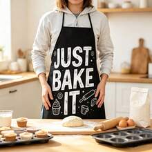 Kitchen Baking Work Apron, Cooking Apron, Women Apron As Kitchen Essential, For Home Kitchen & Dessert Making, Female Pastry Lovers For Daily Baking Jobs, Vintage Distressed Baking Text Line Print, Fun Gift For Home Baking Hobbyists - Multicolor - View 1