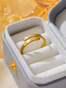 2pcs Stainless Steel Four-Leaf Clover Rings With English Engraving, Open Ring Set, Waterproof And Fade-Resistant, Suitable For Women's Daily Wear - Gold - View 7