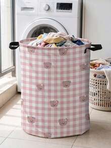Cute Bear Pattern Foldable Laundry Basket, Large Capacity Round Fabric Dirty Clothes Storage Bin With Handle, Home Storage Basket, Laundry Bag, Suitable For Bedroom, Dorm, Bathroom, Home Essential, Perfect For Storage, Gift, Housewarming Gift - Multicolor - View 3