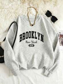 女款復古風「Brooklyn」圖案服飾，適合運動、戶外活動與休閒穿著，秋季與聖誕季節首選 - 淺灰色 - 查看 3