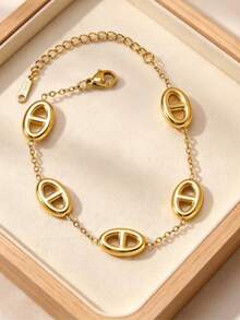 New 3D Pig Nose Bracelet Women Fashion Hollow Design Letter D Double Charm Jewelry - Cut-out Japanese Character Bracelet - View 1