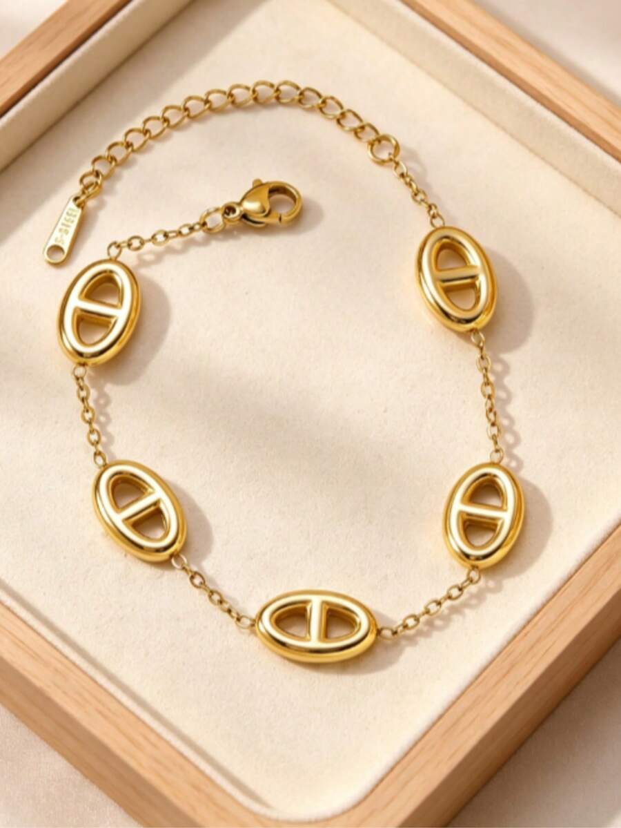 New 3D Pig Nose Bracelet Women Fashion Hollow Design Letter D Double Charm Jewelry - Cut-out Japanese Character Bracelet - View 1