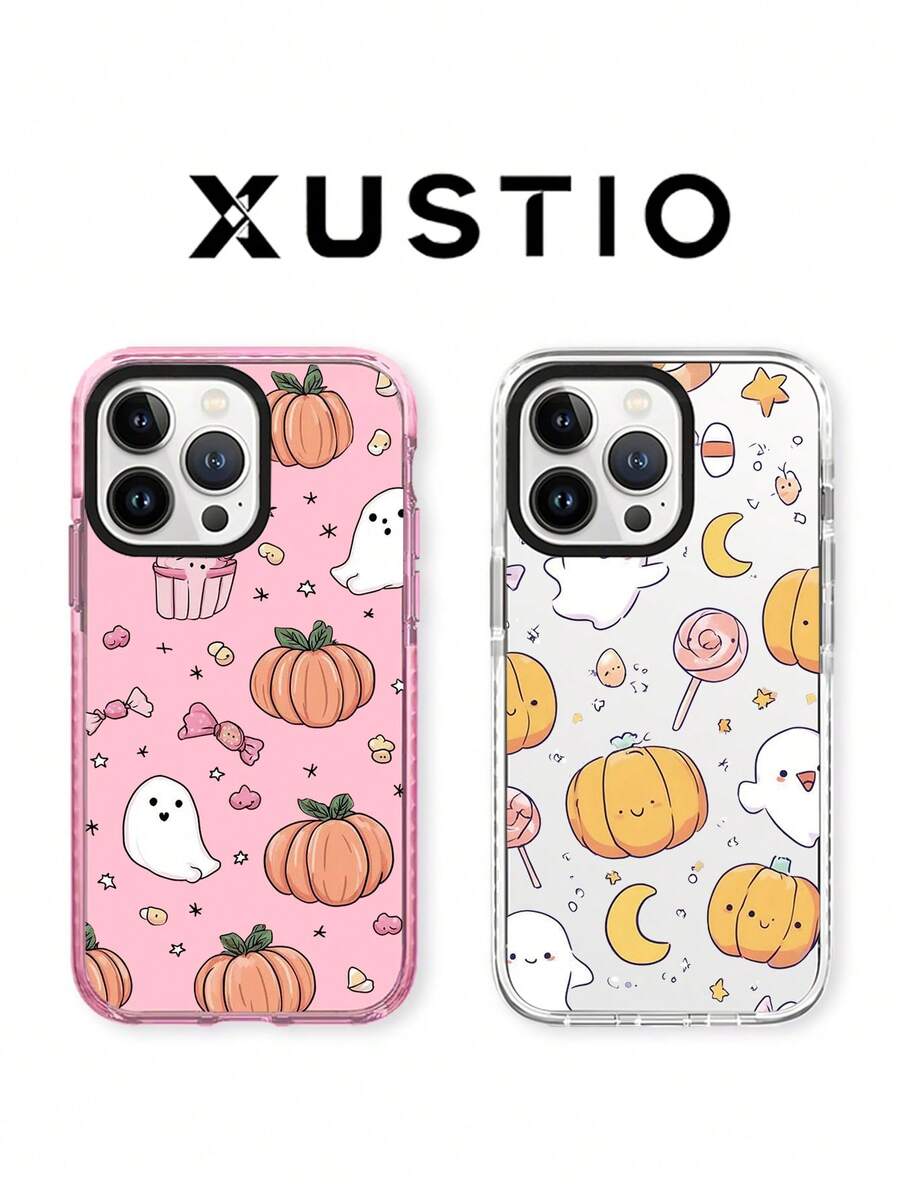 XUSTIO Halloween Ghost Pumpkin Lantern Candy Moon Star Couple Best Friend Phone Case, Dual Color TPU Shockproof Protective Cover, High Aesthetic Holiday Gift, Compatible With Apple 11-18 Pro ProMax Plus - Pink - View 1