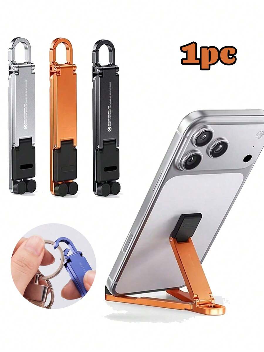 Foldable Mini Keychain Phone Stand Spring Hook Portable Travel Cell Phone Holder Compatible With IPhone All Smartphones Up To 20.32 Cm