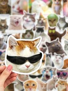 50pcs Funny And Cute Cat Meme Stickers - Sarcastic Expressive Humorous Cat Expression - Perfect For Laptops, Phone, Suitcases, Skateboards, Walls, Scrapbooking, Diary, For Halloween & Christmas Decorations - Multicolor - View 4