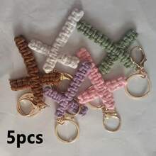 1/5/10pcs Woven Cross Christian Keychain, Unisex, Bohemian Style Jesus Cross Car Bag Pendant - Multicolor - View 12