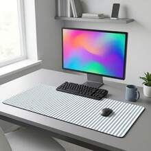 Extra Large Office Desk Mouse Pad, Light Blue And White Vertical Striped Soft Gaming Keyboard Pad, Non-Slip Rubber Bottom Stitched Edge Waterproof Large Desk Mat, Suitable For Office, Home, Laptop Decoration - Mouse Pad - View 1