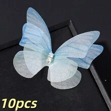 10pcs 3D Double Layer Sheer Mesh Butterfly Appliques With Rhinestones, Gradient Color Polyester Butterfly Charms For Hair Clips, DIY Wedding Craft - Butterfly - View 9