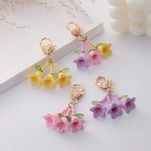 1pc Fashion Lily Of The Valley Keychain Wind Chime Flower Pendant Love Keyring Mobile Phone Bag Charm For Women Car Key Chains DIY - Multicolor - View 3