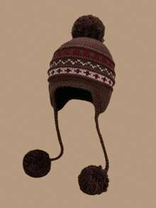 5 Colors Knitted Hat With Ear Flaps, Winter Pom Pom Hat, Wide Brim Aviator Hat, Fleece Lined Warm Ear Protection Hat, Unisex Outdoor Cold Weather Hat, Suitable For Daily Wear In Autumn And Winter - Multicolor - View 10
