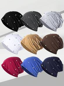 1pc Women's Street Vintage Rivet Solid Color Beanie, Outdoor Casual Versatile Knit Hat - Multicolor - View 3