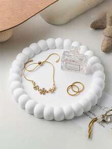 1pc Ins Style Asymmetrical Jewelry Tray, Aromatherapy Candle Plaster Tray, Decorative Ornament, Photo Prop, Entryway Storage, Suitable For Christmas, Halloween, Valentine's Day, Mother's Day, Ramadan, Eid, Gift Storage - White - View 3