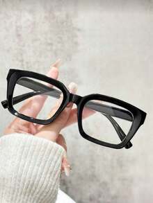 1 Pair Square Frame Glasses, Clear Lenses, Suitable For Reading, Gaming, TV, Computer And Phone Use, Unisex - Black - View 4