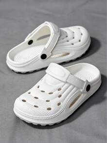 Women's Perforated Clogs Sandals Summer Fashion Outdoor Wear Anti-Slip Indoor Home Bathroom Solid Color Casual Hollow Out - White - View 2