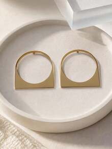 1 Pair European & American Style Exaggerated Geometric Hollow Stud Earrings, Suitable For Women's Daily Wear And Party, Gift - Yellow Gold - View 4