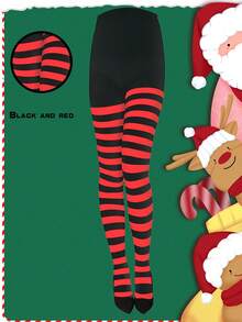 1pc Autumn/Winter Christmas & Halloween Striped Colorful Party Makeup Dance Decor Prop Fashion Tight Leggings Cosplay Tights - Multicolor - View 19