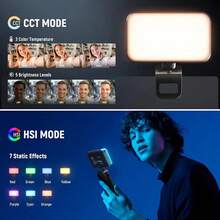 Luz de Vídeo LED Portátil RGB 96 Luces, Lámpara de Relleno Recargable con Clip para Celular, Cámara y Laptop, Temperatura Color 2500‑9000K - Negro - Ver 3