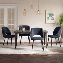 Modern White Marble Extendable Kitchen Table With Corduroy Upholstered Chairs For Dining Room, Kitchen - White Table + Dark Blue Chair - View 7