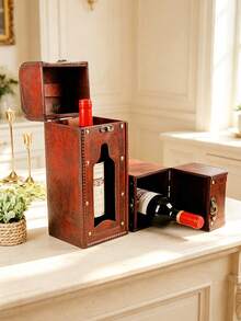 1pc Hollow Wooden Wine Storage Box European Vintage Style Dark Brown Rectangular Hollow Carved Details Dustproof Storage & Display Dual Use Wine Bottle Rack Suitable For Kitchen Restaurant Bar / Housewarming Gift - View 7