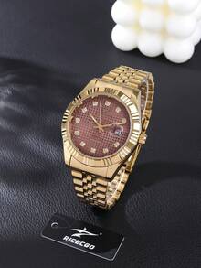 RICECGO 1pc Business Gold Men's Quartz Watch - Gold - View 8