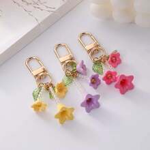 1pc Macaron Color Lily Of The Valley Keychain, Beaded Bell Flower Bag Charm With Gold Rotating Clasp, Floral Pendant, Suitable For Handbags, Backpacks And Keys - Quantity - View 8