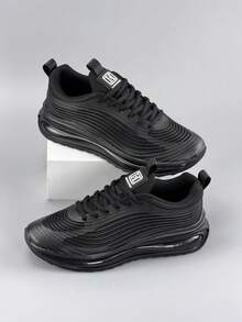 Men's Lace-Up Athletic Outdoor Walking Shoes - Black - View 3