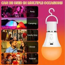 Rechargeable SMD LED Bulb RGB Color Type-C Charging Smart Dimming Remote Control E27 Base Wireless Battery Powered - Various - View 5