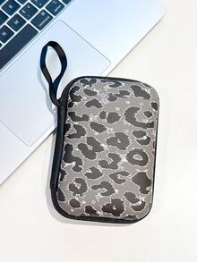 Leopard Print Thick Hard Shell Storage Bag, Portable Data Cable Storage Box, Anti Drop Hanging Rope - Multicolor - View 5