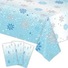 1/2 Pack Winter Snowflake Disposable Tablecloth, Blue Ice Wonderland Plastic Table Cover, Suitable For Christmas And Birthday Party Decoration - Multicolor - View 1