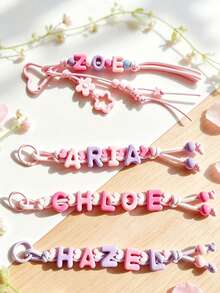 1pc Customized Personalized Letter Bag Charm, Colorful Beaded Keychain, Heart Beaded Pendant, Letter Keychain, Christmas Gift, Mother's Day Gift - Multicolor - View 2