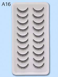 10 Pairs Crisscross 14mm Long False Eyelashes - Black - View 9
