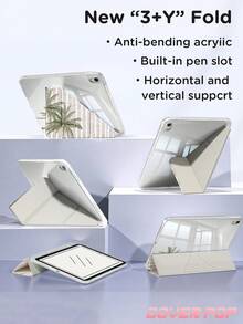 灰色條紋與椰子樹圖案平板保護殼，相容 iPad 9.7/10.2/10.5/10.9/12.9/Pro 11、第 10 代，相容 Galaxy Tab S6 Lite 10.4 吋，相容 Kindle Paperwhite 第 12 代 2024、Kindle（第 11 代 2024 發布），柔軟防摔，智慧支架/自動喚醒/睡眠，Y 型折疊平板保護套，多種視角，夏季海洋元素 - 彩色 - 查看 5