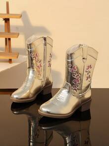 Girls' Princess Boots, New Autumn/Winter Warm Tall Boots For Little Girls, Children's Embroidered Western Boots - Gold - View 2