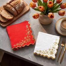 20pcs Gold Foil Snowflake Wavy Edge Paper Napkins, Red & White Snowflake Pattern Disposable Cocktail Napkins, Double Layer Soft, No Fluorescent Agents, Highly Absorbent, Lint-Free & Tear-Resistant, Embossed + Colorful Pattern Holiday Party Table Decor Napkins, Suitable For Platinum Luxury Style Christmas Party, Winter New Year Gathering, Minimalist Silent Night Banquet, High-End Platinum Paper Table Setting, Restaurant, Food Truck, Cafe - A - View 4