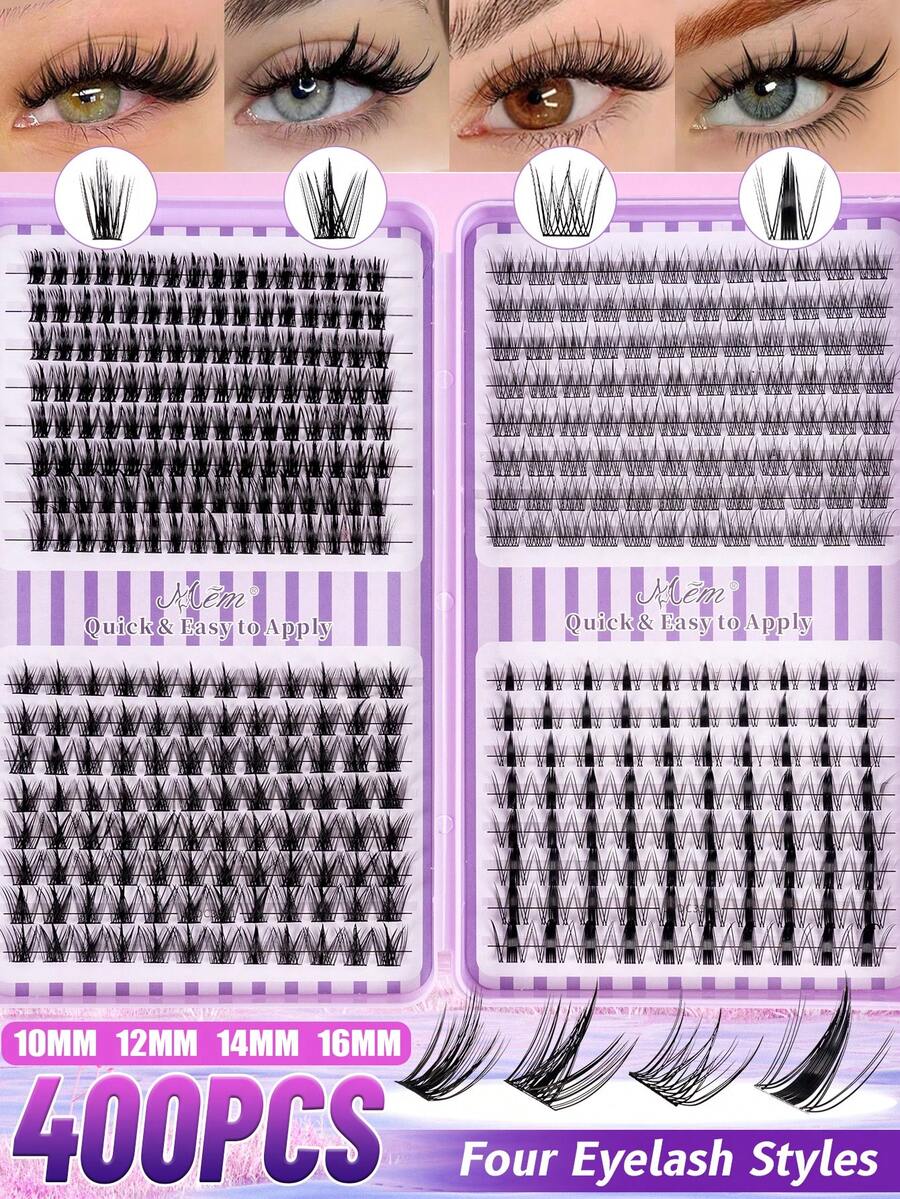 400‑Pack D‑Curl Individual False Lashes, Faux‑Mink DIY Lash Clusters Mixed 10‑16mm, Lightweight Reusable Cost‑Effective For Beginners, Perfect For Daily Wear & Party Outfits,Multiple Varieties In One Box,Cat Eye Lashes,Lash Clusters Kit,Manga Style - D - View 1