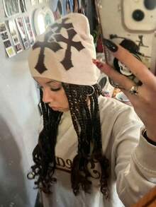 1pc Women's Cross-Stitch Knitted Thick Windproof Warm Street Retro Style Beanie Hat, Suitable For Outdoor Skiing, Daily Wear And Party - MM1571 - View 3