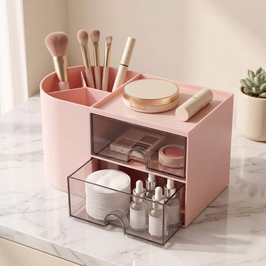 1pc Cosmetic Storage Box, Large Vanity Organizer, Lipstick Brush Skincare Perfume Storage Box - Multicolor - View 1