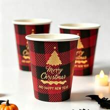 10/25/50pcs Paper Cups, Christmas Paper Cups, Holiday Paper Cups, Snowflake Pattern Christmas Paper Cups, Christmas Party Paper Cups, Party Paper Cups - Multicolor - View 2