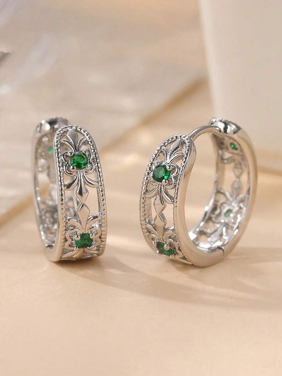 1 Pair Charming Cubic Zirconia Hoop Earrings Women Wedding Anniversary Accessory Gift - 10# - View 1