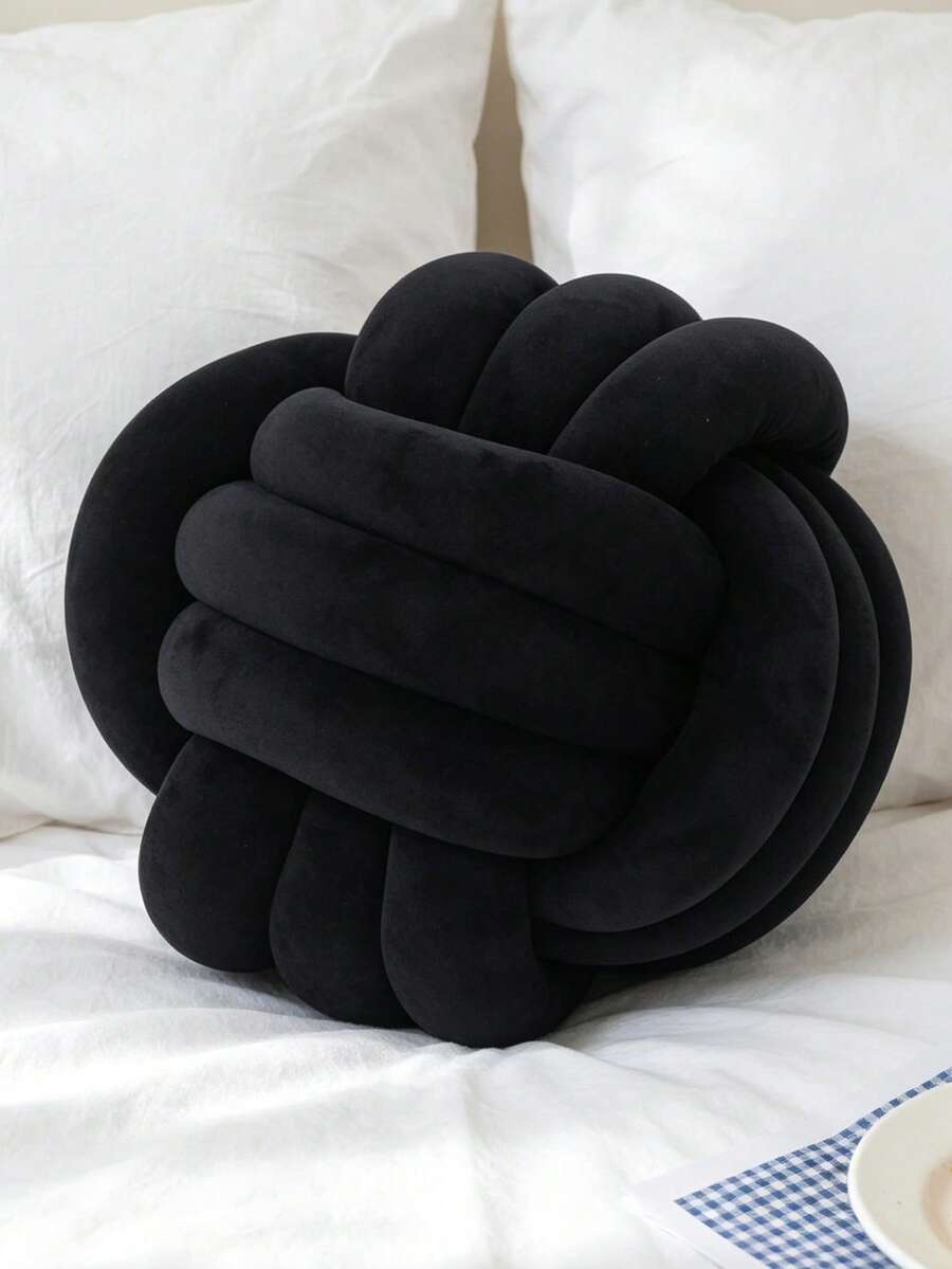 1pc Solid Color Versatile Handmade Twisted Ball, Decorative Pillow, Sofa/Coffee Table Decor, Bedroom Bedside Decorative Pillow, 3 Size Options, Black - Black - View 1