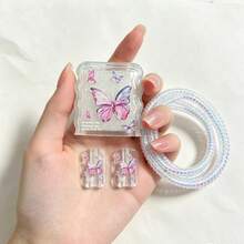 INS Gradient Purple Butterfly Glitter Charger Protective Case, Compatible With 20W Butterfly 17/15/13 High-Aesthetic Data Cable 16 Pro Max Protection Set 12. - 20W Gradient Purple Butterfly - View 3