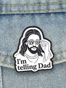 1 buah Pin Enamel Yesus Lucu dengan Kacamata Modis, Lencana Kutipan Humor "Aku Akan Memberitahu Ayah", Aksesori Fashion untuk Pakaian dan Ransel, Hadiah untuk Pecinta Iman - Hitam dan Putih - View 4