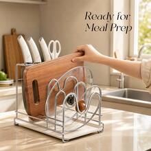 1pc/Pot Lid Storage Rack, Cutting Board Organizer, Suitable For Baking Tray, Cutting Board Holder, Kitchen Knife Rack, Chef Knife, Cutting Board, Pot Lid Multifunctional Countertop Storage Rack - Silver - View 3