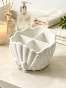 Bow Lace Shell Shaped Four Grid Toothbrush Holder, Bathroom Sink Toothpaste And Makeup Pen Compartment Storage Box, Multifunctional Desktop Small Item Classification Storage Basket, Suitable For Household Use - Multicolor - View 7
