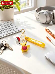 MINISO Pokemon Pikachu Heart Hug Keychain With Yellow Strap And Pokeball Charm For Handbag Backpack Keys, Birthday, Christmas Gift - Style 1 - View 4