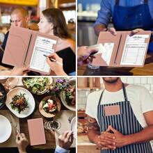Server Book With Zipper Pocket For Waitress, Cute Waiter Server Wallet, Booklet Restaurant Waitstaff Organizer, Serving Guest Check Book Holder Money Pocket Fits Server Apron, Dark Blue - Pink - View 5