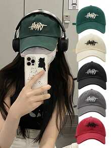 1pc Women's Colorful Embroidered Baseball Cap With 'Heart' Letter, Fashionable Design, Spring And Summer Sunshade Cap - A - View 1