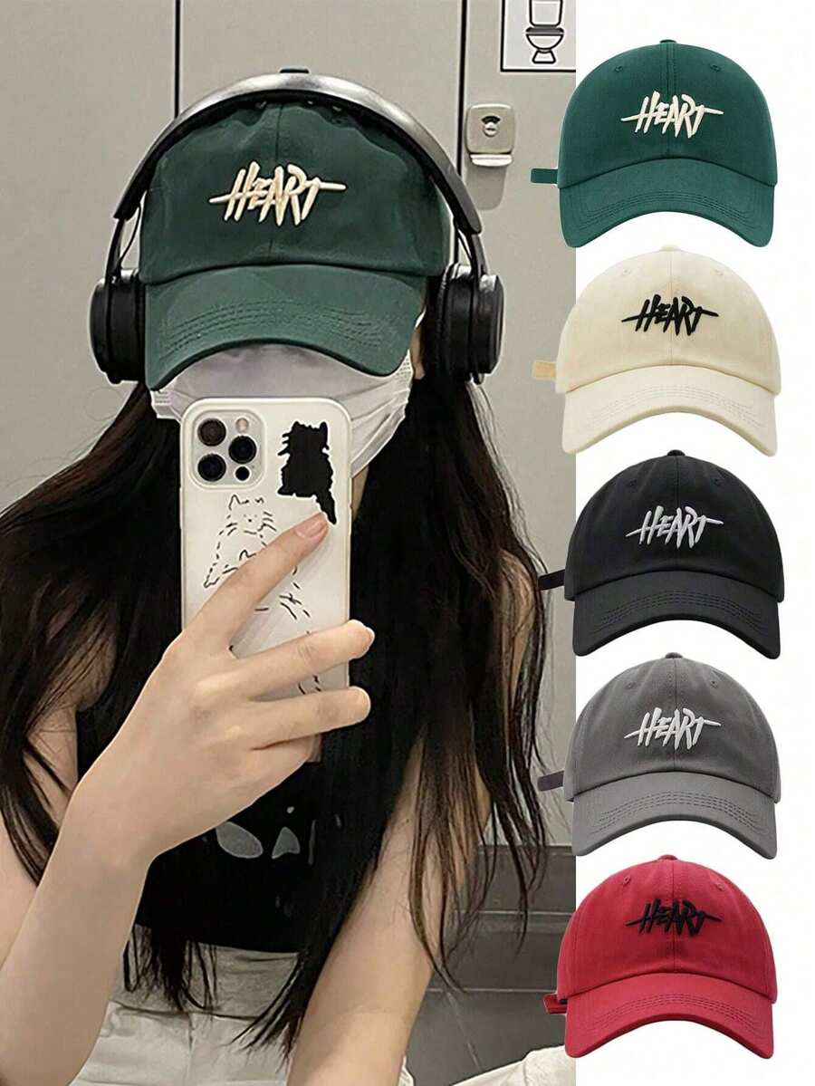 1pc Women's Colorful Embroidered Baseball Cap With 'Heart' Letter, Fashionable Design, Spring And Summer Sunshade Cap - A - View 1