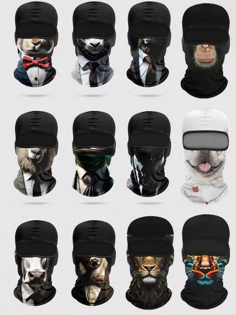 3/4/5pcs 3D Realistic Animal Print Warm Ski Mask, Tiger/Lion/Leopard Other Styles Ski Mask, Breathable UV Protection Full Face Cover For Cycling Outdoor Sports - Multicolor - View 1